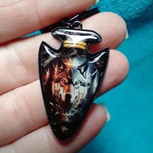 Black orange grey hot cool wolf twin arrowhead keychain